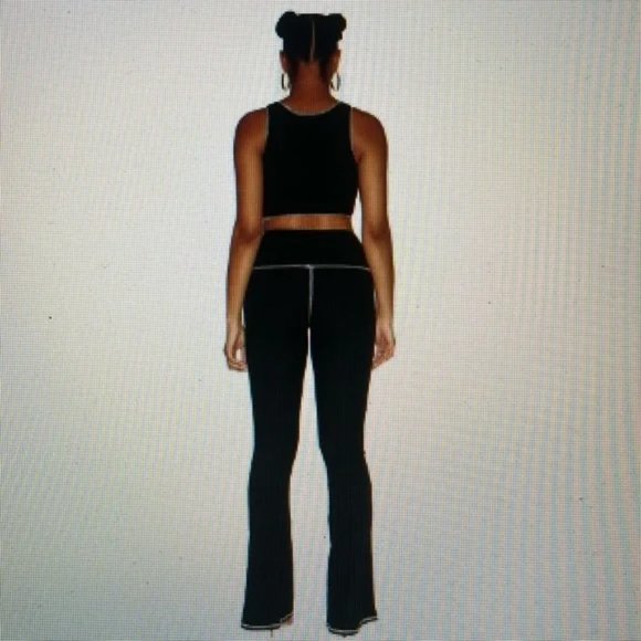 NWT NAKED WARDROBE S Tall Black White High Rise Flared Thermal Style Pants NEW - Picture 3 of 4